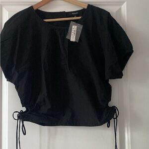 Madewell Black Puff Sleeve Tie Front Blouse